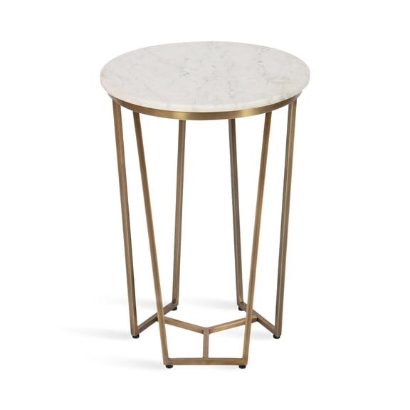 Kate and Laurel Solvay Round Marble Side Table, 16 x 16 x 24, White and Brass, Glam Nightstand