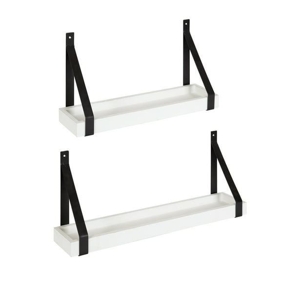 Kate and Laurel Sudbury Wood and Metal Wall Shelf Set, White/Black 2 Piece