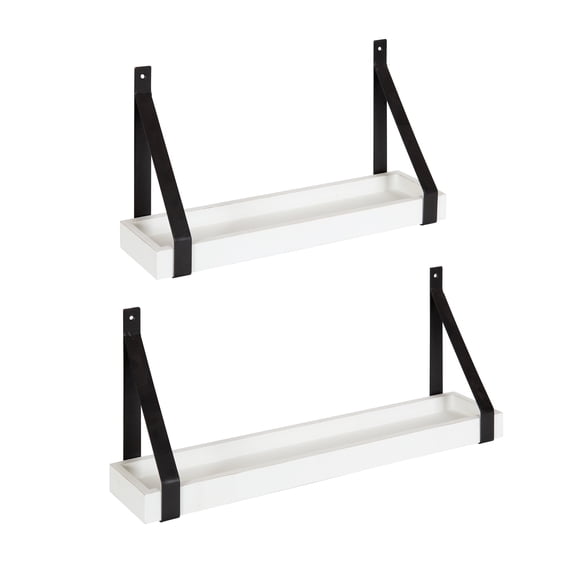 Kate and Laurel Sudbury Wood and Metal Wall Shelf Set, White/Black 2 Piece