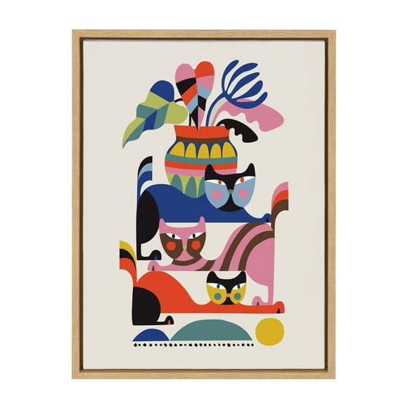 Kate and Laurel Sylvie 3 Cats Framed Canvas Art Print, 18" x 24", by Rachel Lee