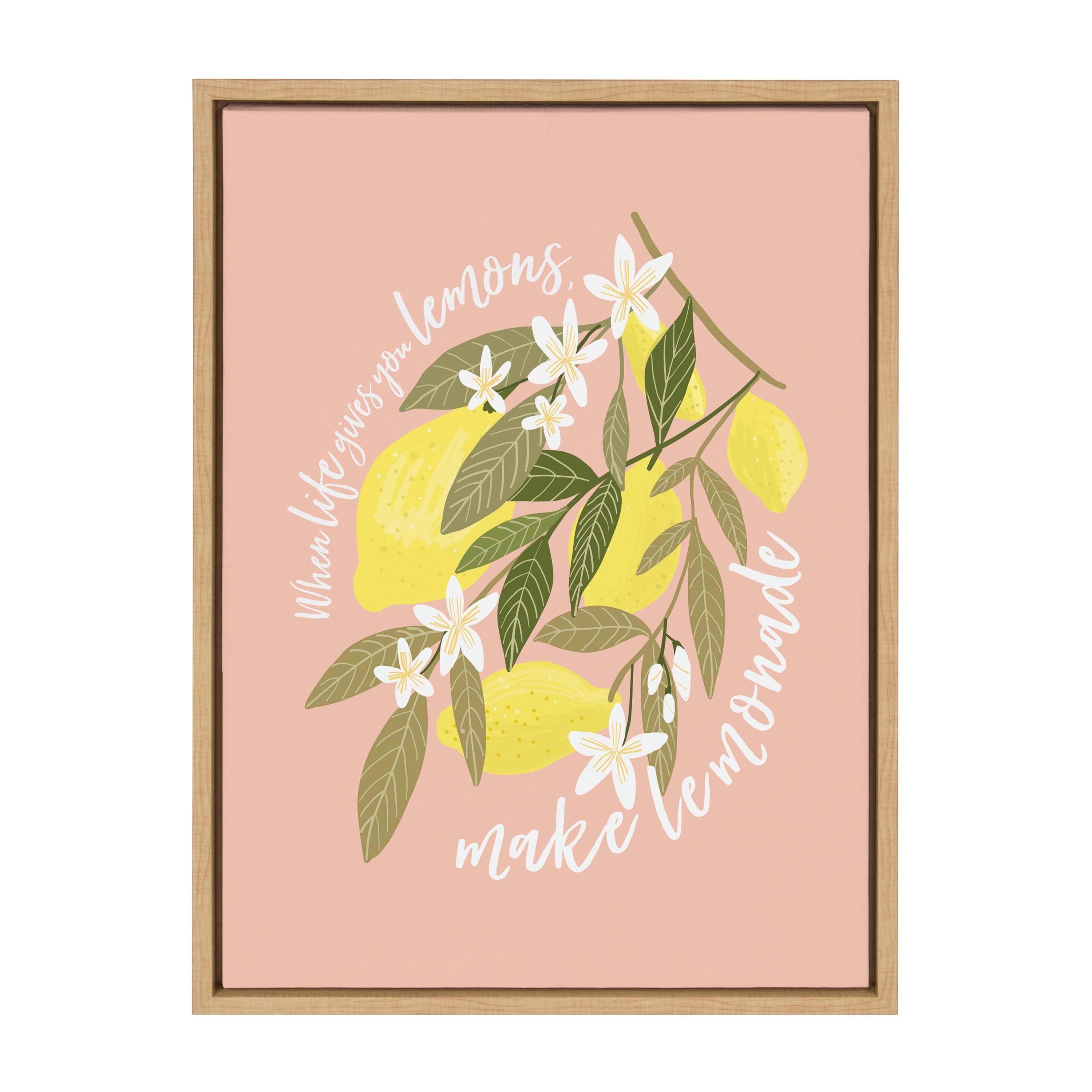 Kate and Laurel Sylvie 561 Lemons Framed Canvas Wall Art by Mia Charro, 18x24 Natural, Inspirational Fruit Art for Wall