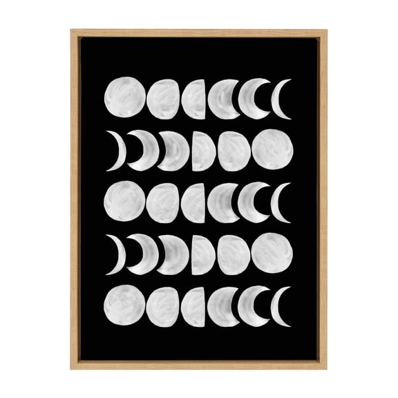 Kate and Laurel Sylvie 901 Moon Phases White on Black Framed Canvas Wall Art by Teju Reval of SnazzyHues, 18x24 Natural, Modern Cosmic Art for Wall