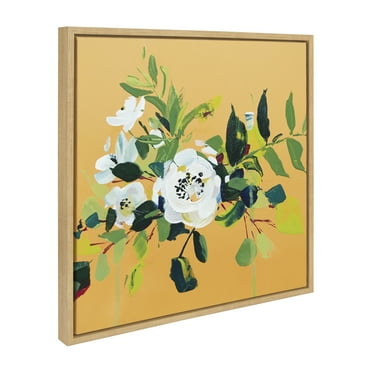 Kate and Laurel Sylvie A Gentle Escape Facing West Framed Canvas Wall Art by Emma Daisy, 22x22 Natural, Beautiful Simple Botanical Wall Décor