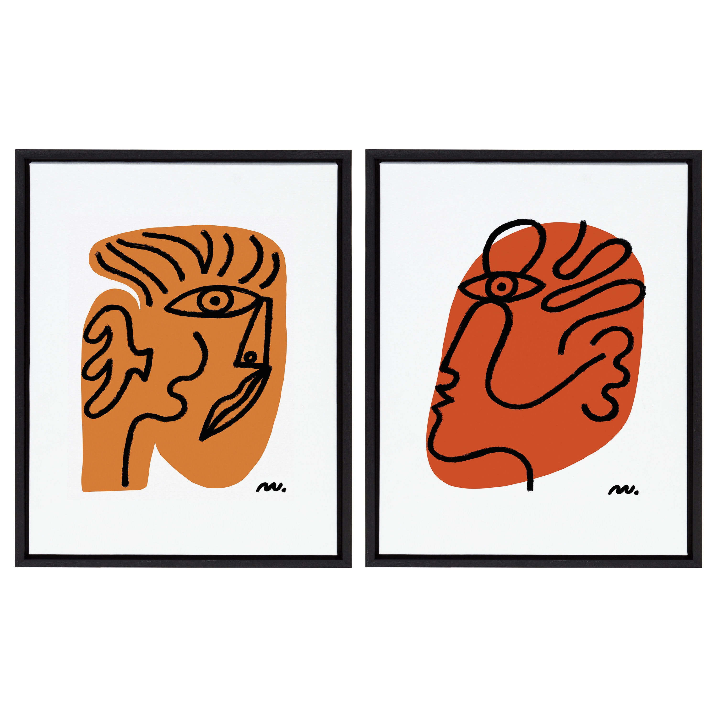 Marcello Velho Abstract Faces Orange and Black Canvas Art Set
