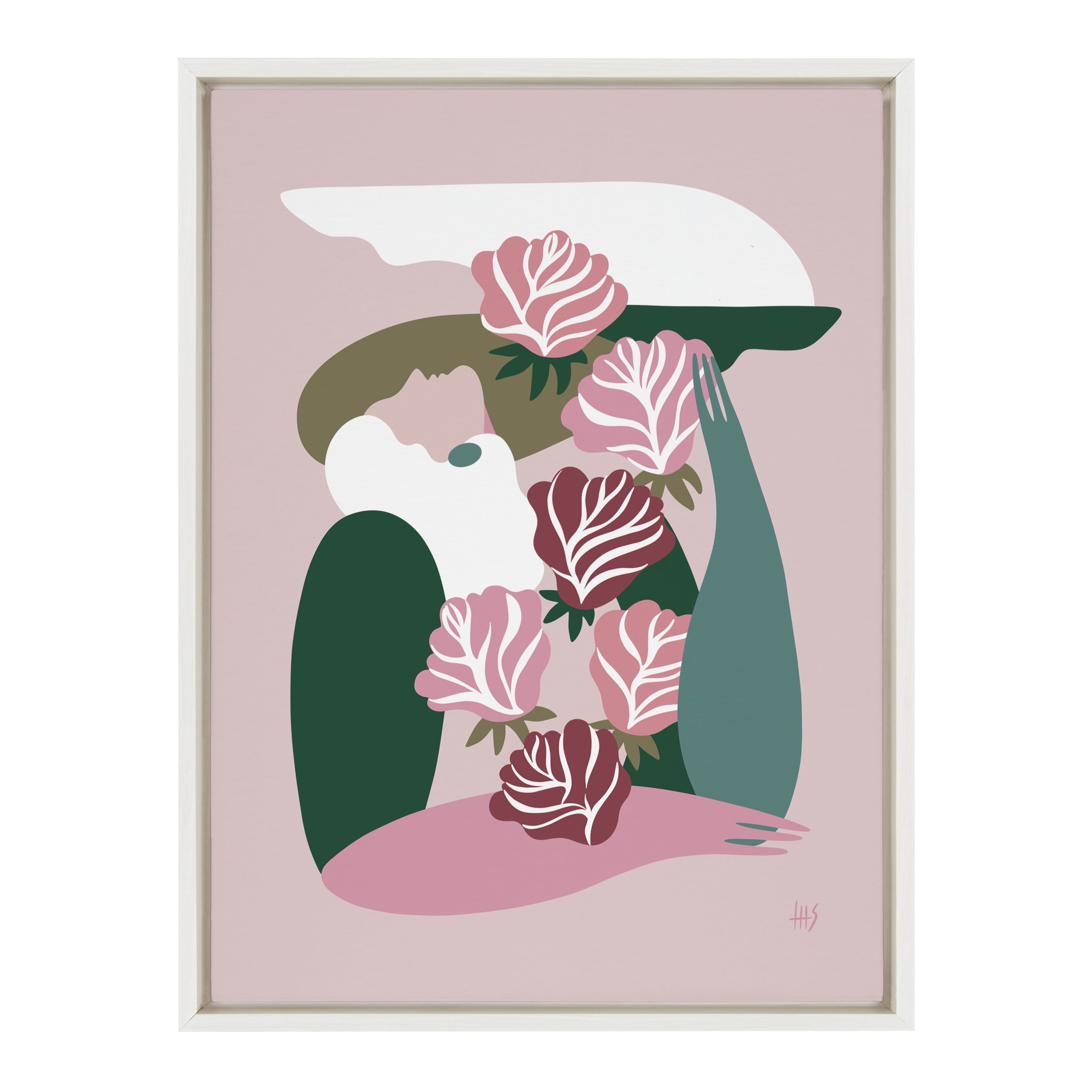 Abstract Floral Figure Canvas Wall Art in Pink and Green, 18x24