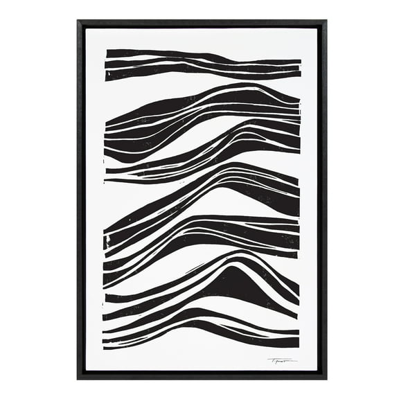Kate and Laurel Sylvie Abstract Waves Framed Canvas Wall Art by Statement Goods 23x33 Black Modern Abstract for Wall