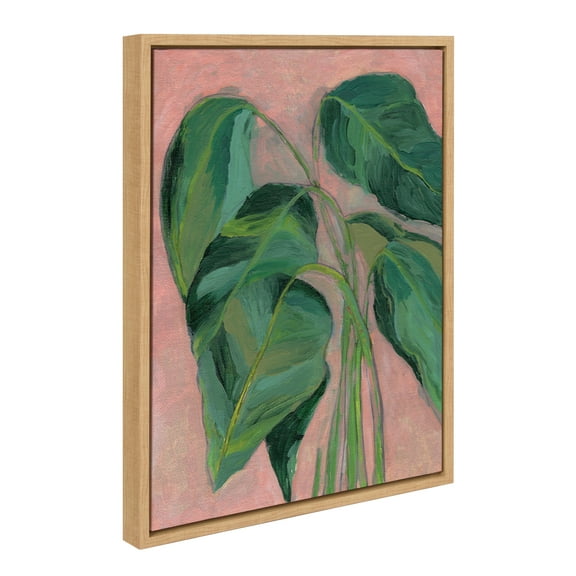 Kate and Laurel Sylvie Alocasia Framed Canvas Wall Art by Nikita Jariwala, 18x24 Natural, Soft Floral Greenery Leaf Art for Wall