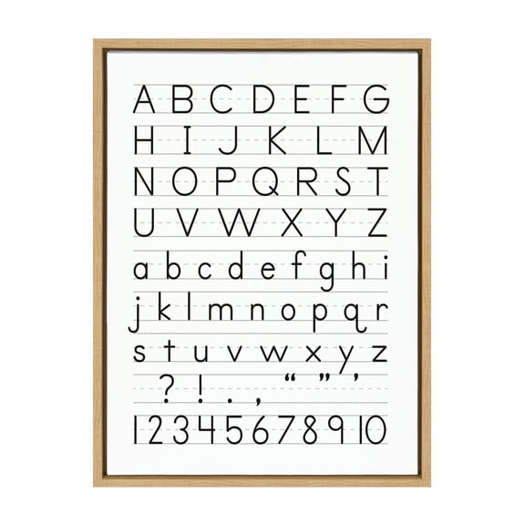Kate and Laurel Sylvie Alphabet Penmanship Framed Canvas Wall Art by The Creative Bunch Studio, 18x24 Natural, Educational Art for Wall