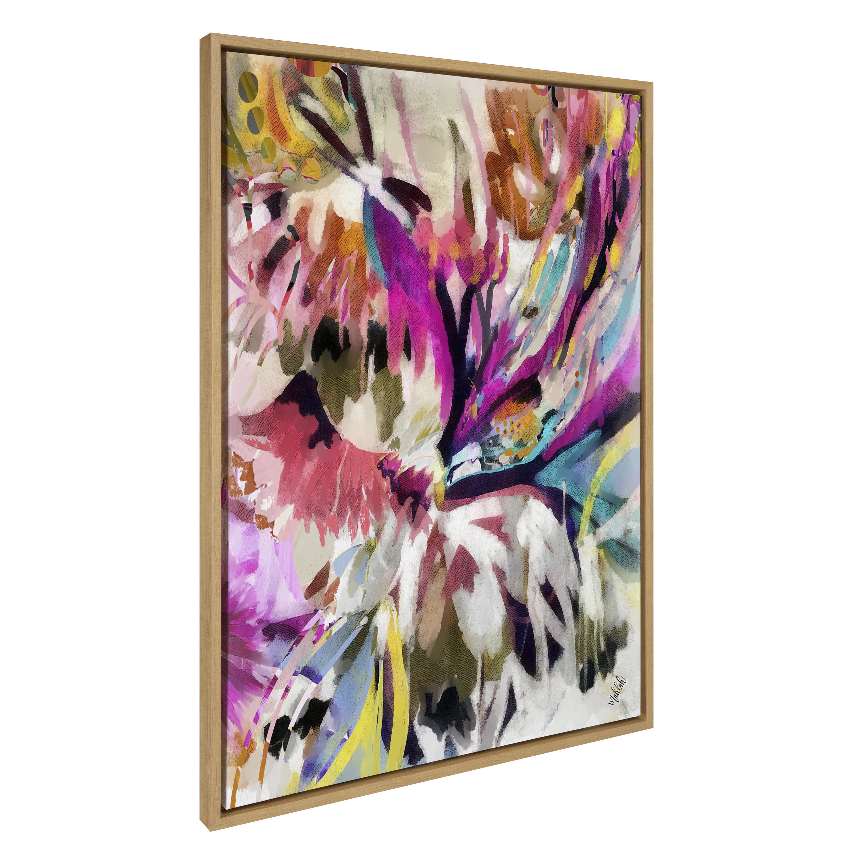 Colorful Abstract Canvas Art with Natural Frame, 28" x 38"
