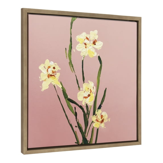 Kate and Laurel Sylvie And Still They Pine For More Framed Canvas Wall Art by Emma Daisy, 22x22 Gold, Simple Floral Botanical Wall Décor