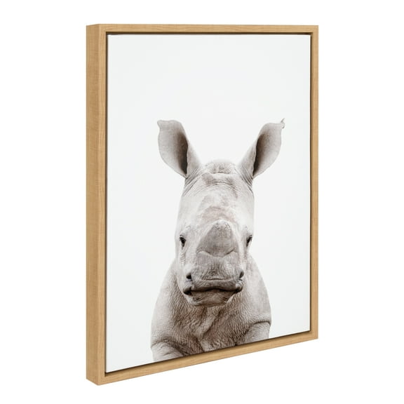 Kate and Laurel Sylvie Animal Studio Baby Rhino Framed Canvas Wall Art by Amy Peterson Art Studio, 18x24 Natural, Modern Animal Portrait Art for Wall