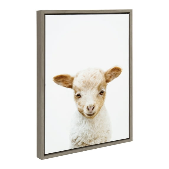 Kate and Laurel Sylvie Animal Studio Lamb Framed Canvas Wall Art by Amy Peterson Art Studio, 18x24 Gray, Modern Animal Portrait Art for Wall