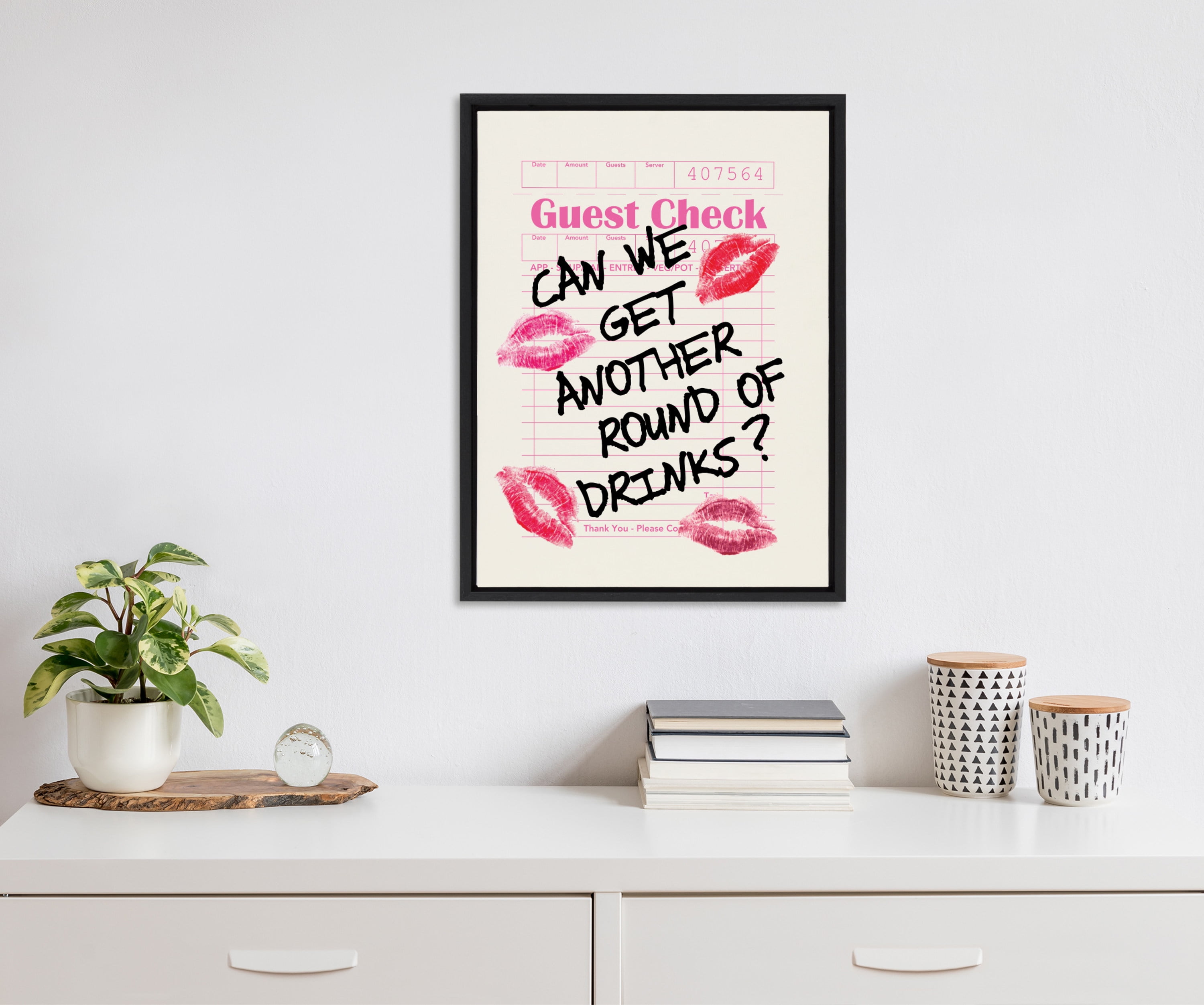 Black Framed Canvas with Guest Check Print, 18" x 24"