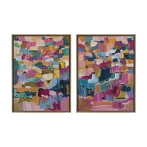 Kate and Laurel Sylvie Applause Framed Canvas Wall Art Set by Leah Nadeau, 2 Piece Set 28x38 Gold, Colorful Abstract Art Set for Wall