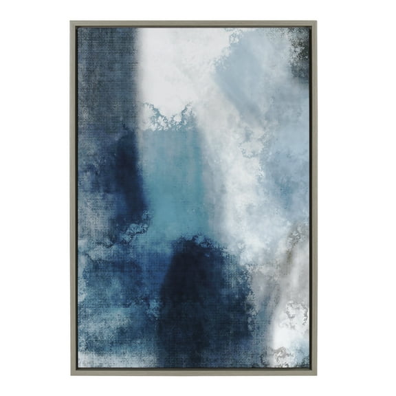 Kate and Laurel Sylvie Aqua Abstract 1 Framed Canvas Wall Art by Amy Lighthall, 23x33 Gray, Decorative Blue Art Print for Wall