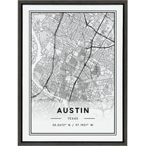 Kate and Laurel Sylvie Austin Modern Map Framed Canvas Wall Art by Jake Goossen, 18x24 Gray, Decorative Map Art for Wall
