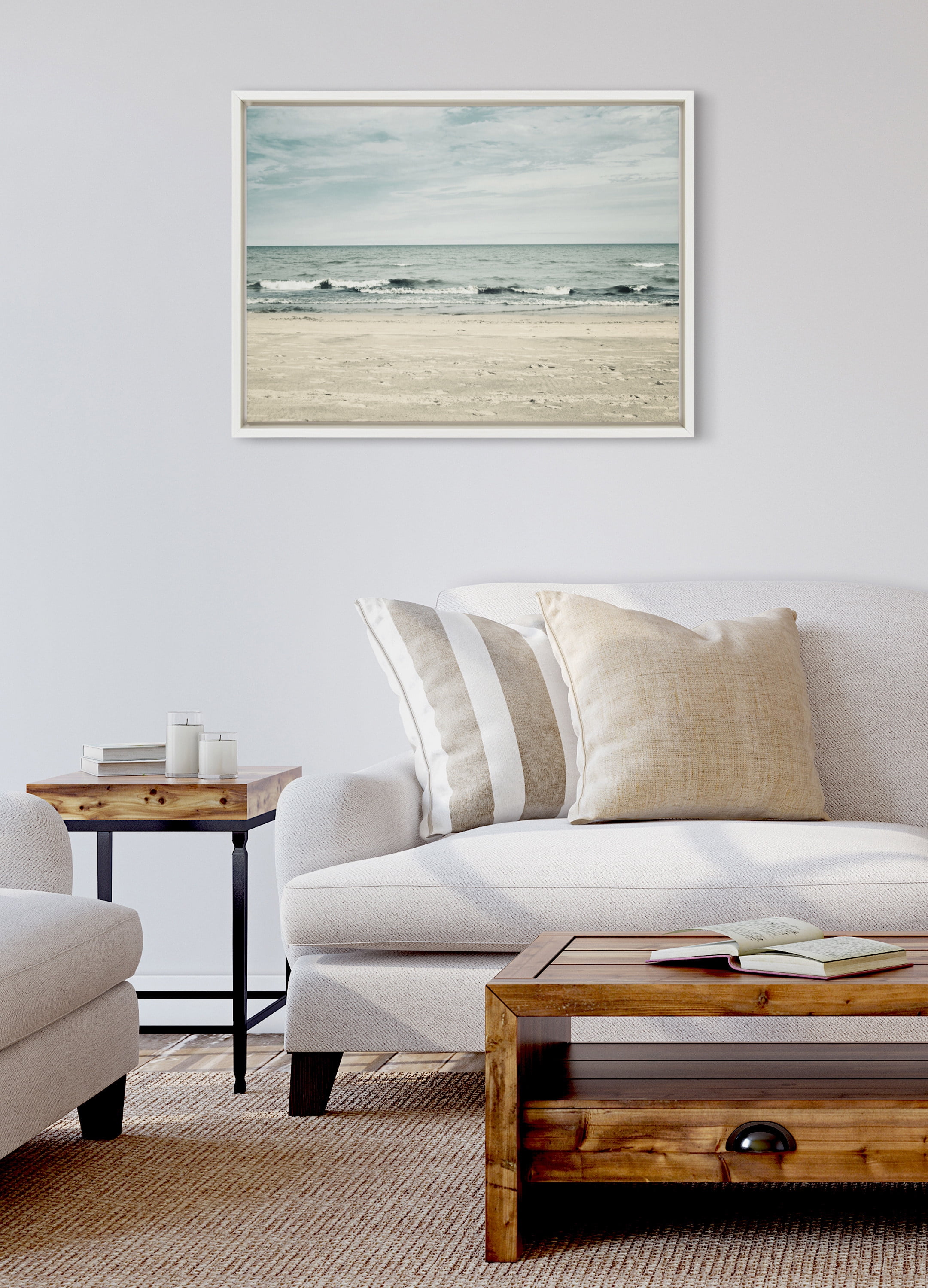 Sylvie Beach Framed Canvas Print in White Polystyrene Frame, 18x24