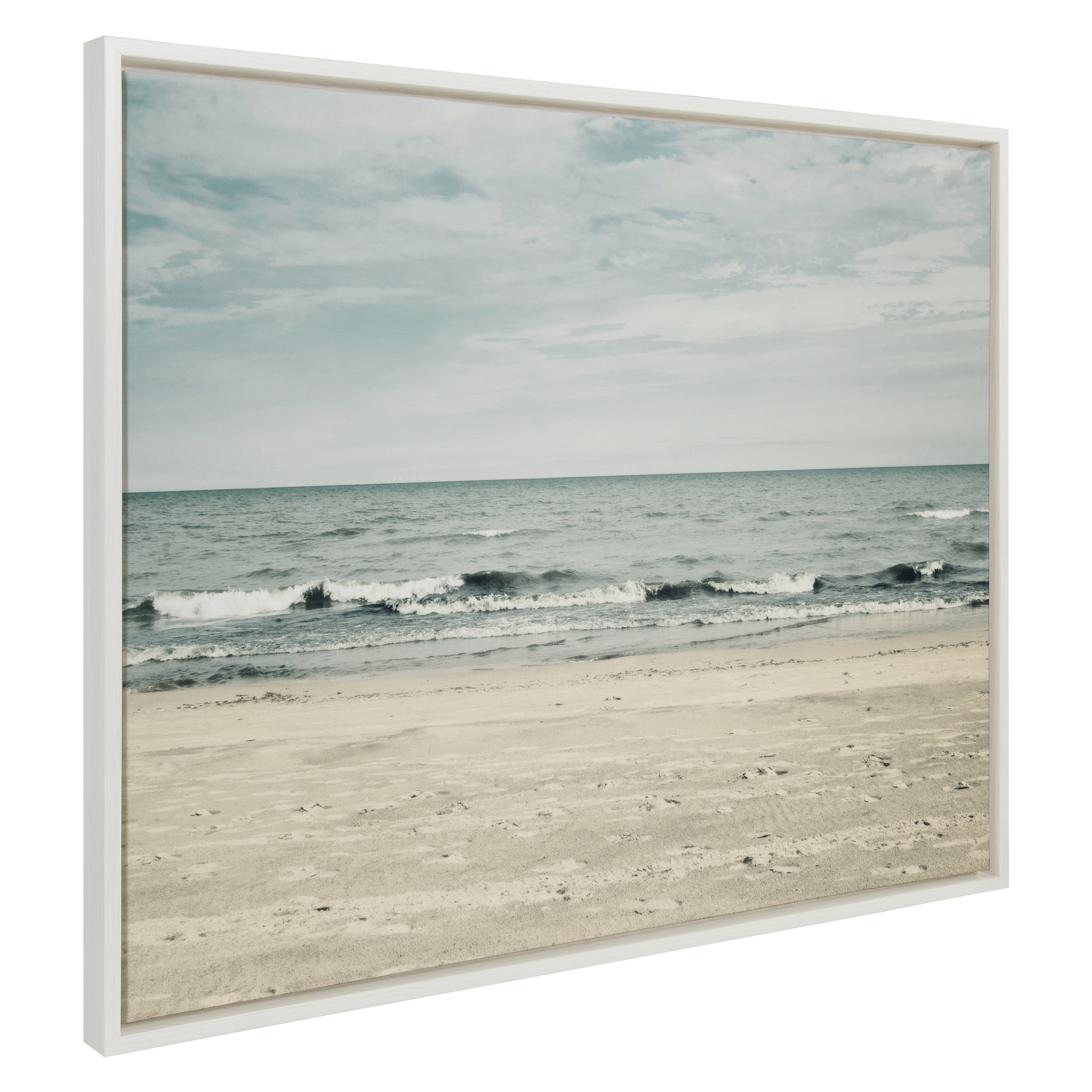 Sylvie Coastal Beach Canvas Print with White Frame
