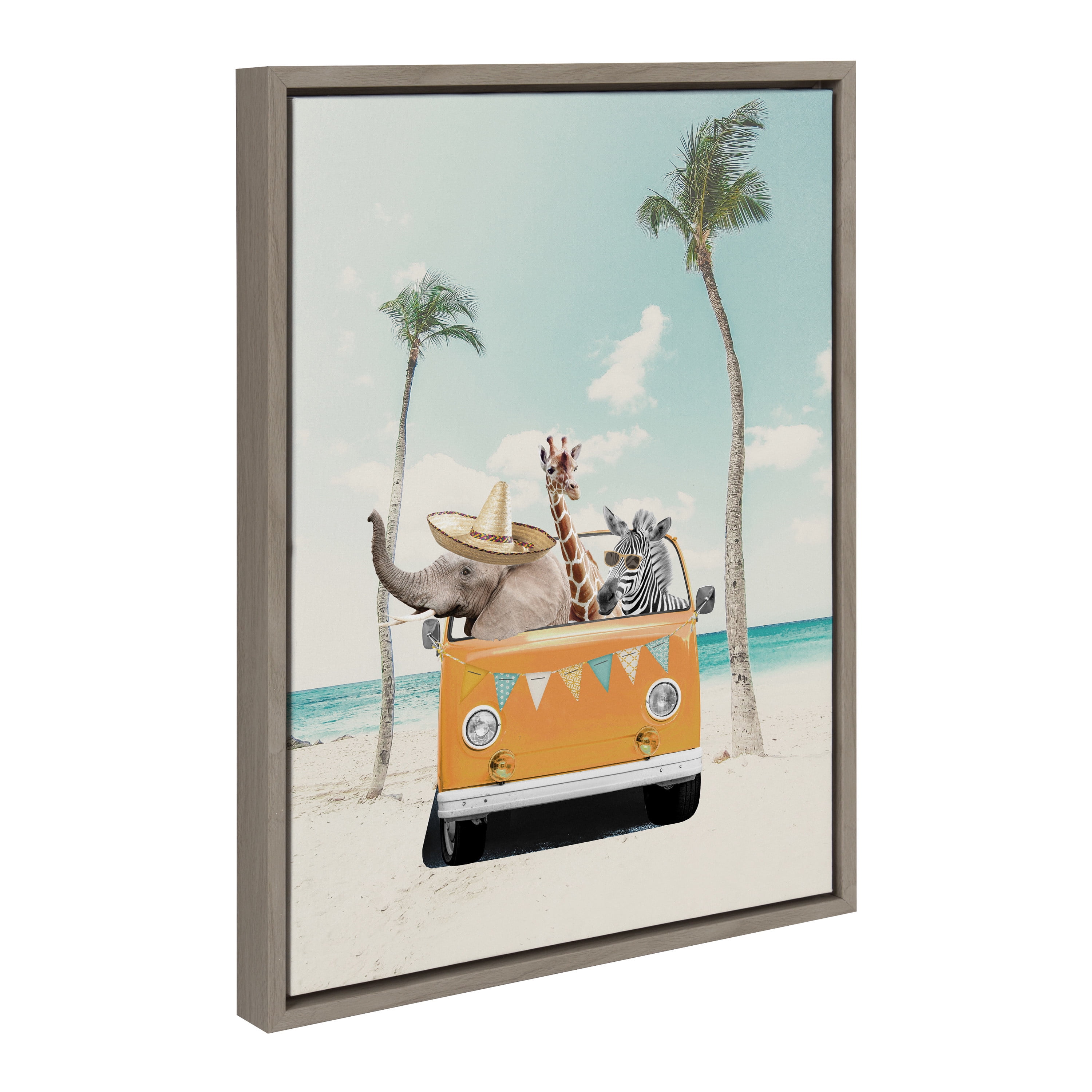 Gray and Colorful Safari Animals Beach Canvas Wall Art, 18 x 24
