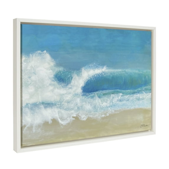 Kate and Laurel Sylvie Beach Day Framed Canvas Wall Art by Julie Maida, 18x24 White, Decorative Coastal Art Print for Wall