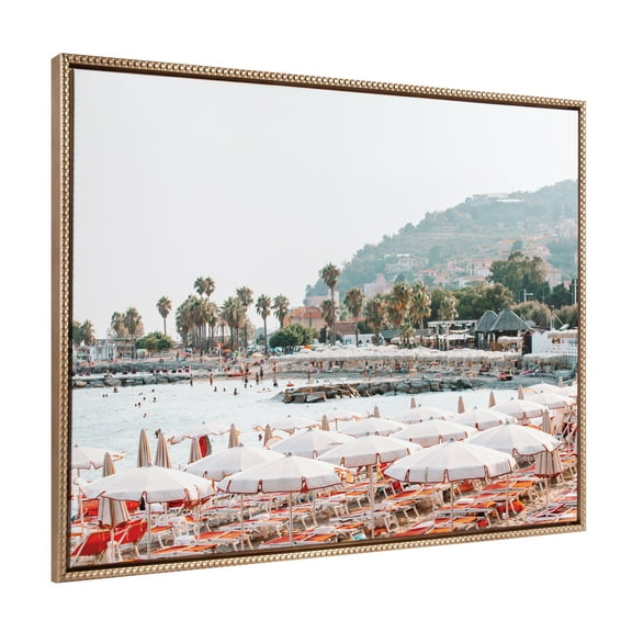 Kate and Laurel Sylvie Beaded AA  Imperia Vintage Framed Canvas Wall Art by Alicia Abla, 28x38, Colorful Beach Landscape Art for Wall
