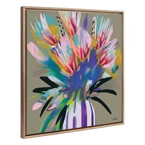 Kate and Laurel Sylvie Beaded Bright Flowers Vintage Framed Canvas Wall Art by Inkheart Designs, 30x30 Gold, Colorful Painted Floral Wall Decor