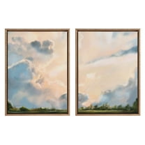 Kate and Laurel Sylvie Beaded Clouds Vintage Framed Canvas Wall Art Set by Mary Sparrow, 2 Piece Set 18x24 Gold, Nature Landscape Art Set for Wall