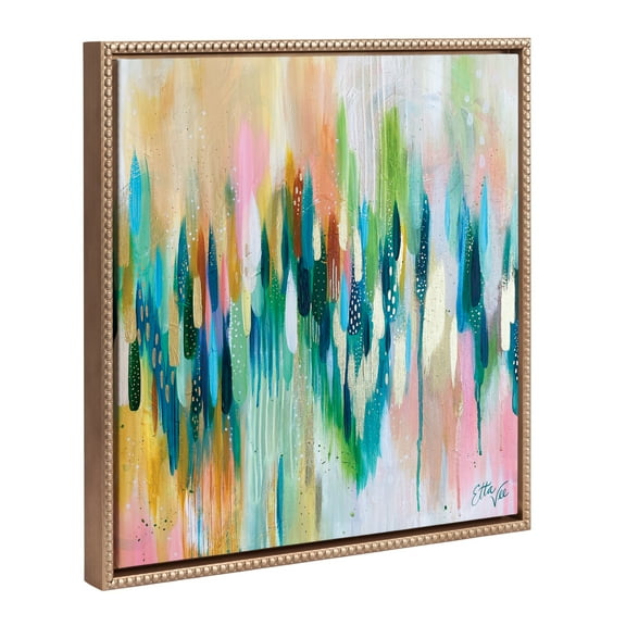 Kate and Laurel Sylvie Beaded EV Brushstroke 155 Vintage Framed Canvas Wall Art by EttaVee, 22x22 Gold, Modern Abstract Colorful Fun Art for Wall