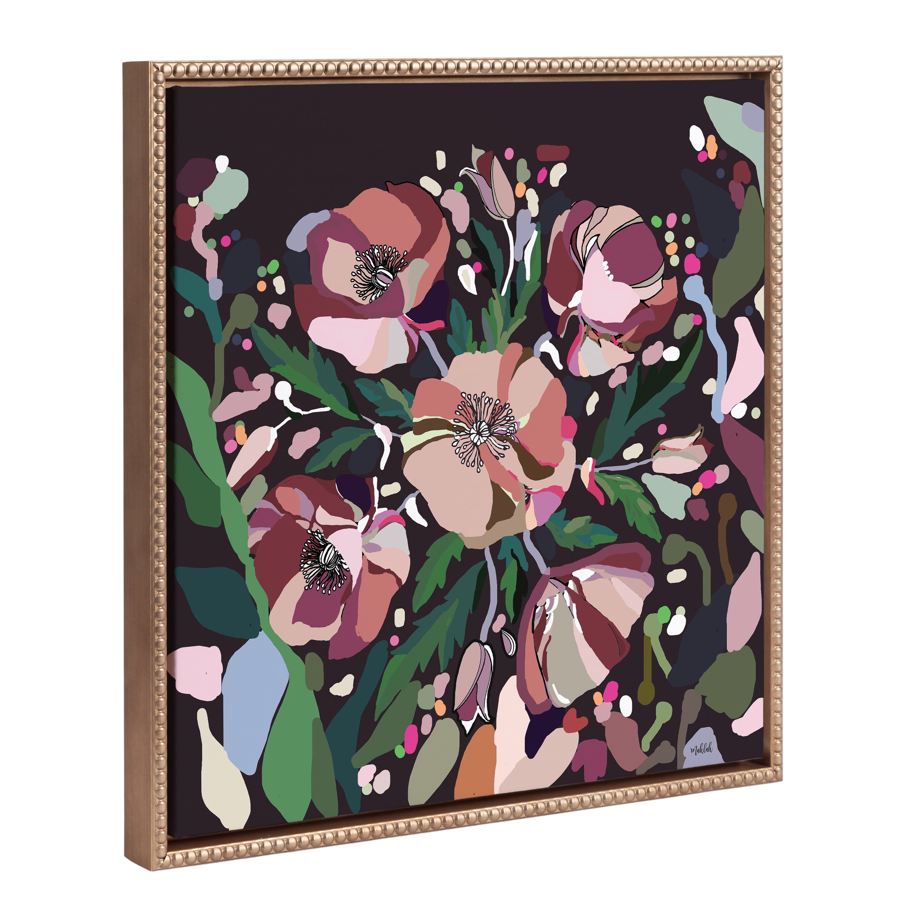 22" x 22" Gold Framed Canvas with Colorful Floral Print