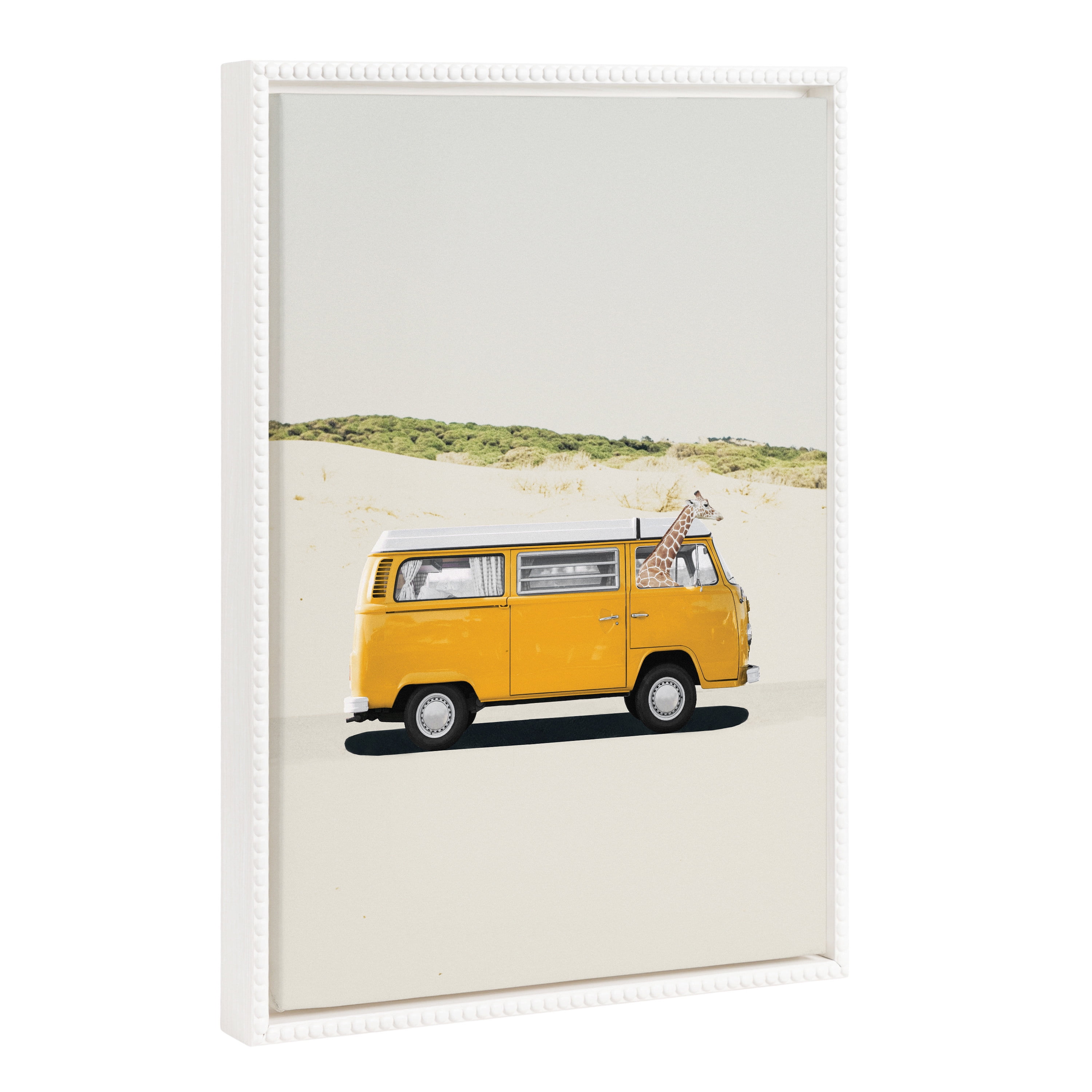 18x24 White Beaded Frame Giraffe Adventure Canvas Print