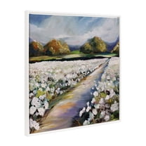 Kate and Laurel Sylvie Beaded Land of Cotton Vintage Framed Canvas Wall Art by Mary Sparrow, 30x30 White, Floral Landscape Art for Wall