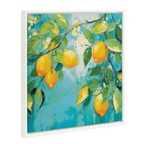 Kate and Laurel Sylvie Beaded Lemon Tree Vintage Framed Canvas Wall Art by The Creative Bunch Studio, 22x22 White, Decorative Fruit Tree Art for Wall