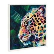Kate and Laurel Sylvie Beaded Leopard Glow Vintage Framed Canvas Wall Art by Rachel Christopoulos, 22x22 White, Colorful Leopard Animal Art for Wall