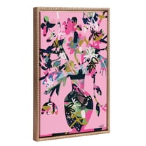 Kate and Laurel Sylvie Beaded Pinnacle Vase Vintage Framed Canvas Wall Art by Inkheart Designs, 18x24 Gold, Colorful Floral Vase Art for Wall