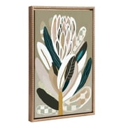 Kate and Laurel Sylvie Beaded Sage Protea Vintage Framed Canvas Wall Art by Inkheart Designs, 18x24 Gold, Modern Neutral Flower Wall Decor