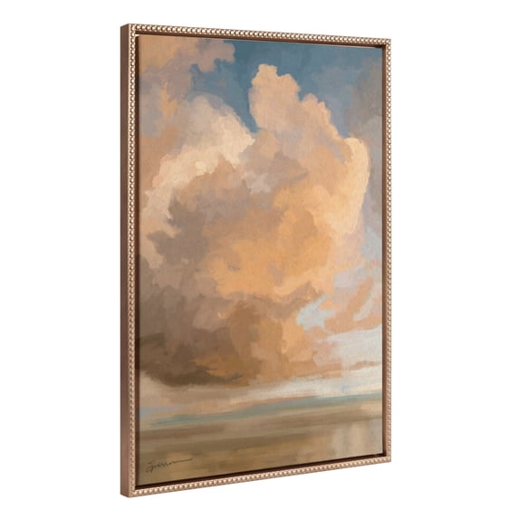 Kate and Laurel Sylvie Beaded Shades of Day Vintage Framed Canvas Wall Art by Mary Sparrow, 23x33 Gold, Modern Abstract Cloudy Landscape Art for Wall