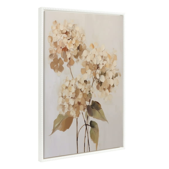 Kate and Laurel Sylvie Beaded Soft Hydrangeas Vintage Framed Canvas Wall Art by The Creative Bunch Studio, 23x33 White, Delicate Flower Art for Wall