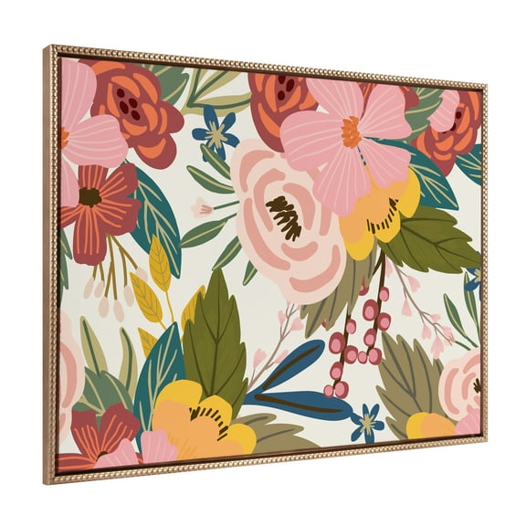 Kate and Laurel Sylvie Beaded Softly Vintage Framed Canvas Wall Art by Mia Charro, 28x38 Gold, Modern Colorful Flower Illustration Art for Wall