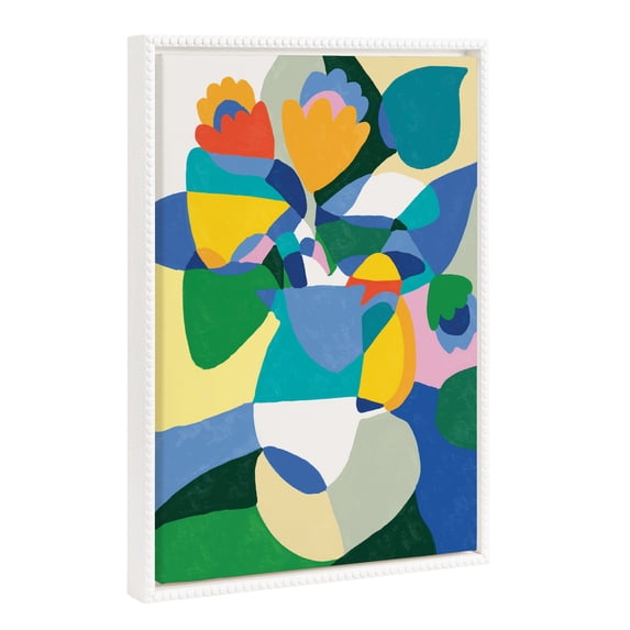 Kate and Laurel Sylvie Beaded TR Fern Jar Vintage Framed Canvas Wall Art by Teresa Rego, 18x24 White, Colorful Modern Abstract Plant Art for Wall