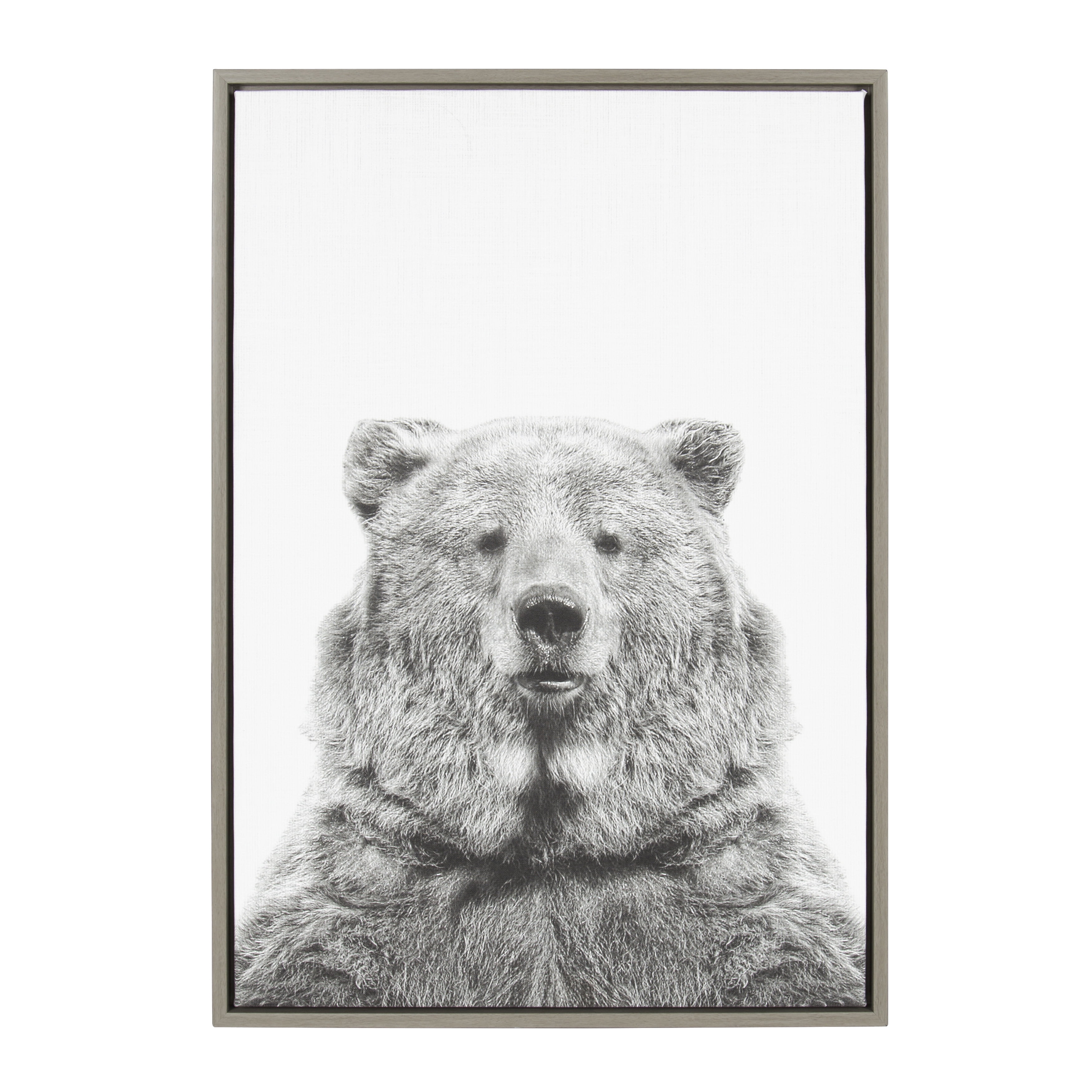 Kate and Laurel Sylvie Bear Animal Print Black and White Portrait Framed Canvas Wall Art by Simon Te Tai, 23x33 Gray