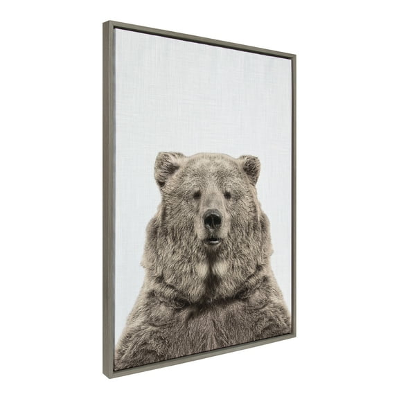 Kate and Laurel Sylvie Bear European Color Framed Canvas Wall Art by Simon Te of Tai Prints, 28x38 Gray, Rustic Animal Wall Decor Art