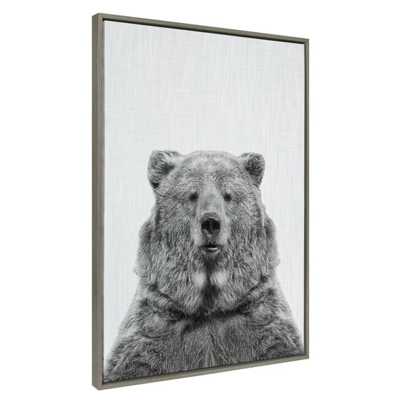 Kate and Laurel Sylvie Bear European Framed Canvas Wall Art by Simon Te of Tai Prints, 31.5x41.5 Gray, Rustic Animal Wall Decor Art