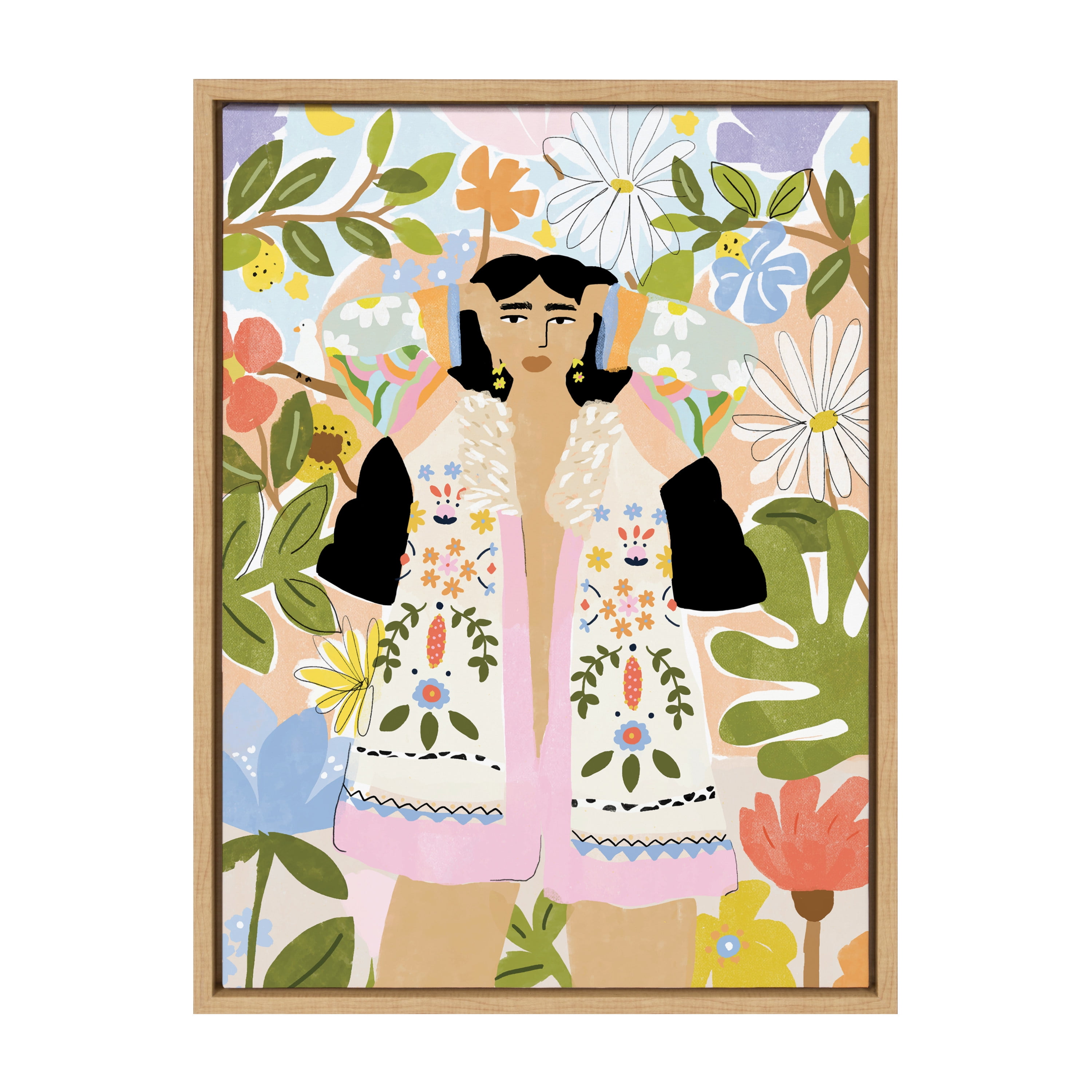 Sylvie Beauty Around Me 18x24 Natural Framed Canvas Wall Art
