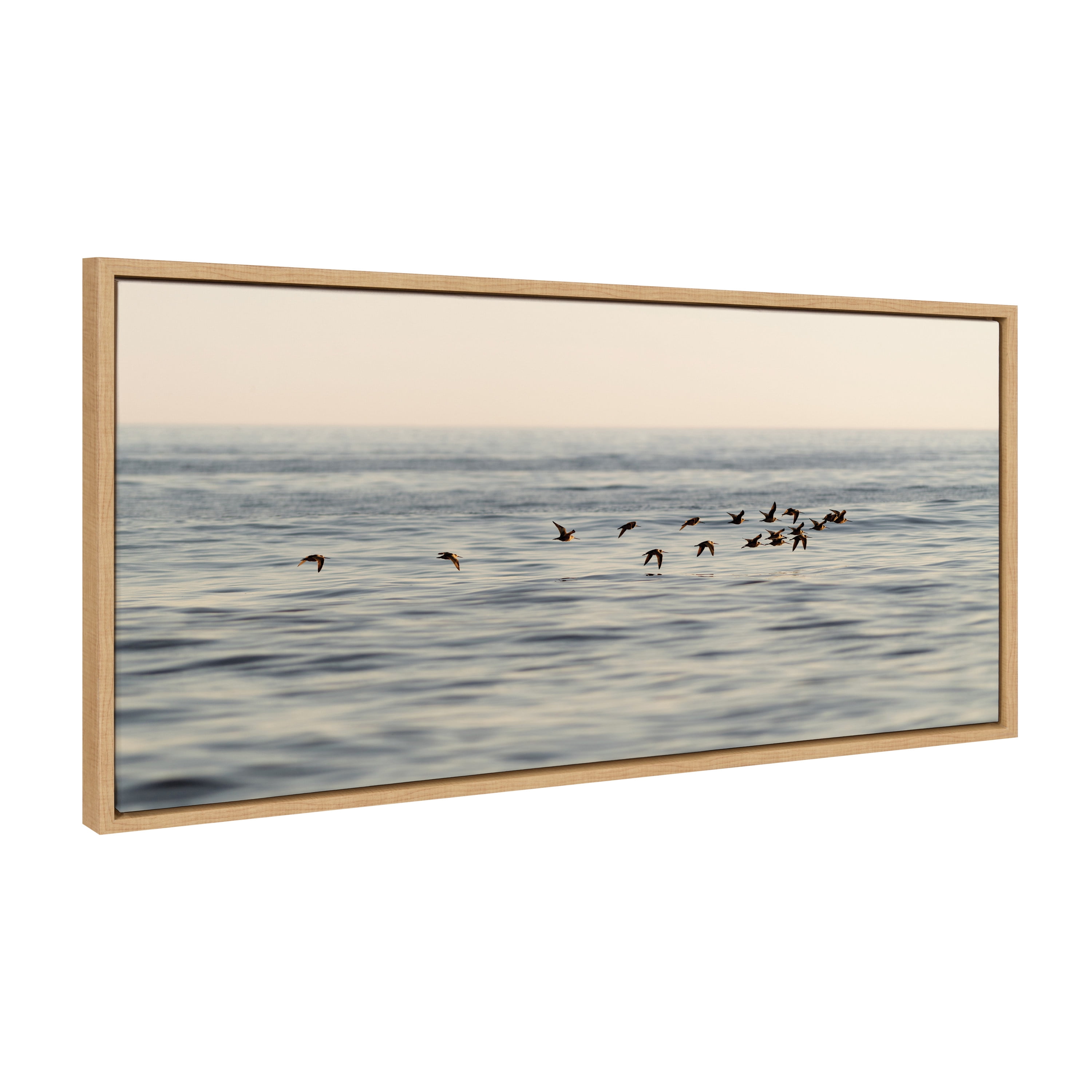 Natural Framed Coastal Bird Canvas Wall Art, 20x43