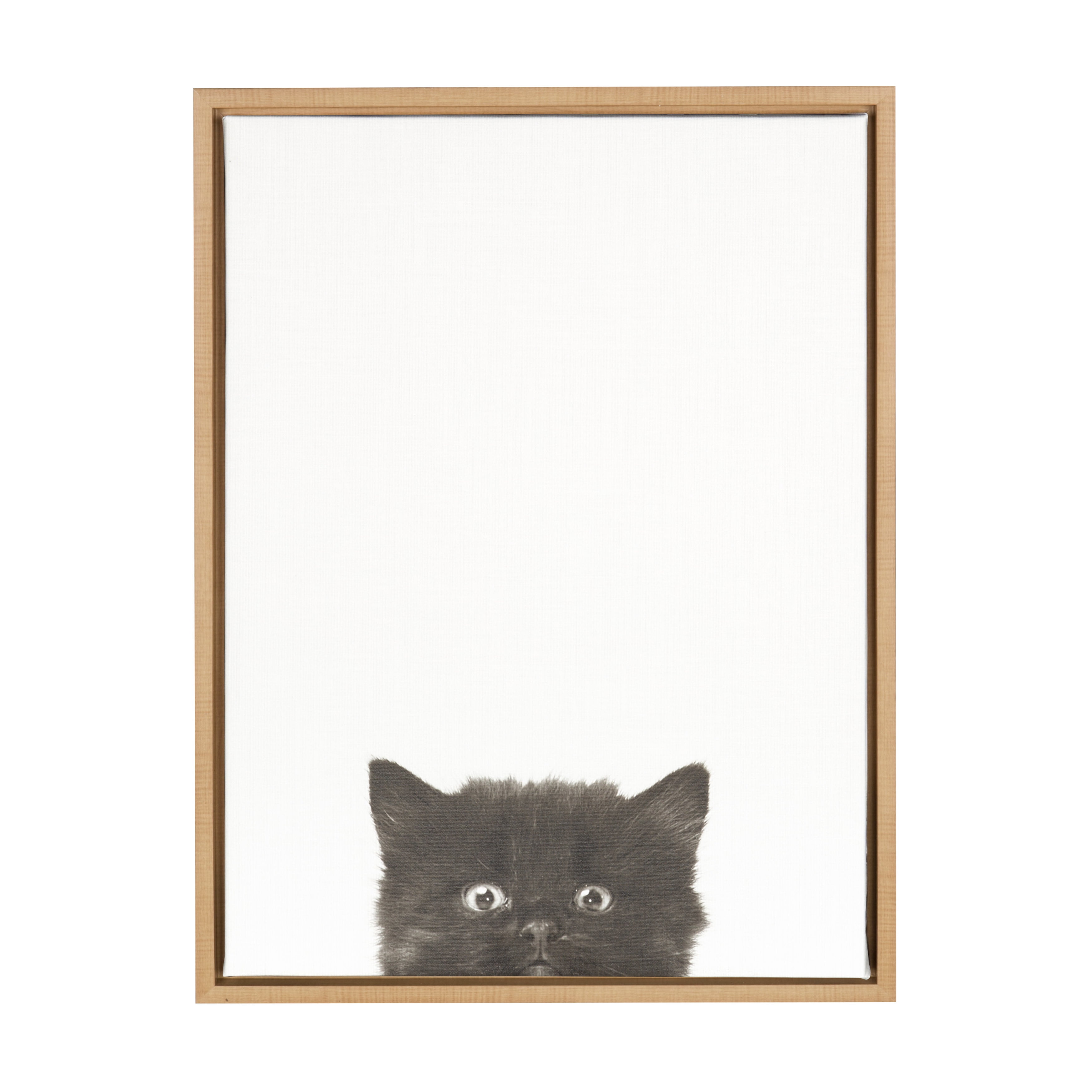 Kate and Laurel Sylvie Black Kitten Portrait Framed Canvas Wall Art by Simon Te Tai, 18x24 Natural
