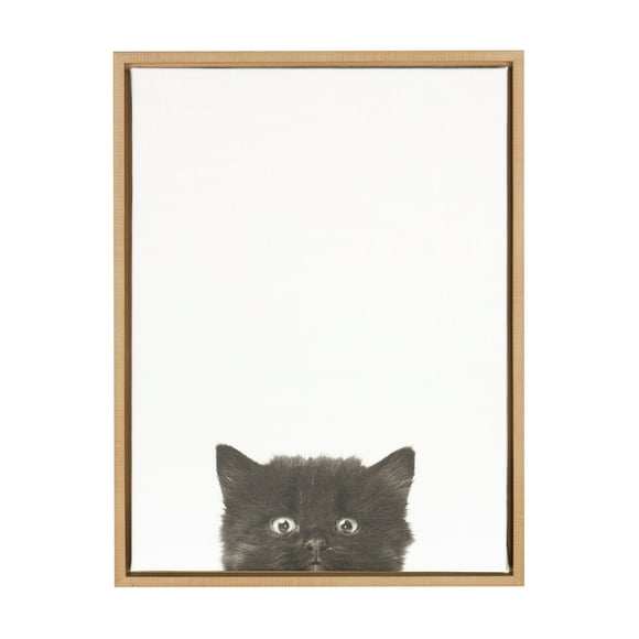 Kate and Laurel Sylvie Black Kitten Portrait Framed Canvas Wall Art by Simon Te Tai, 18x24 Natural