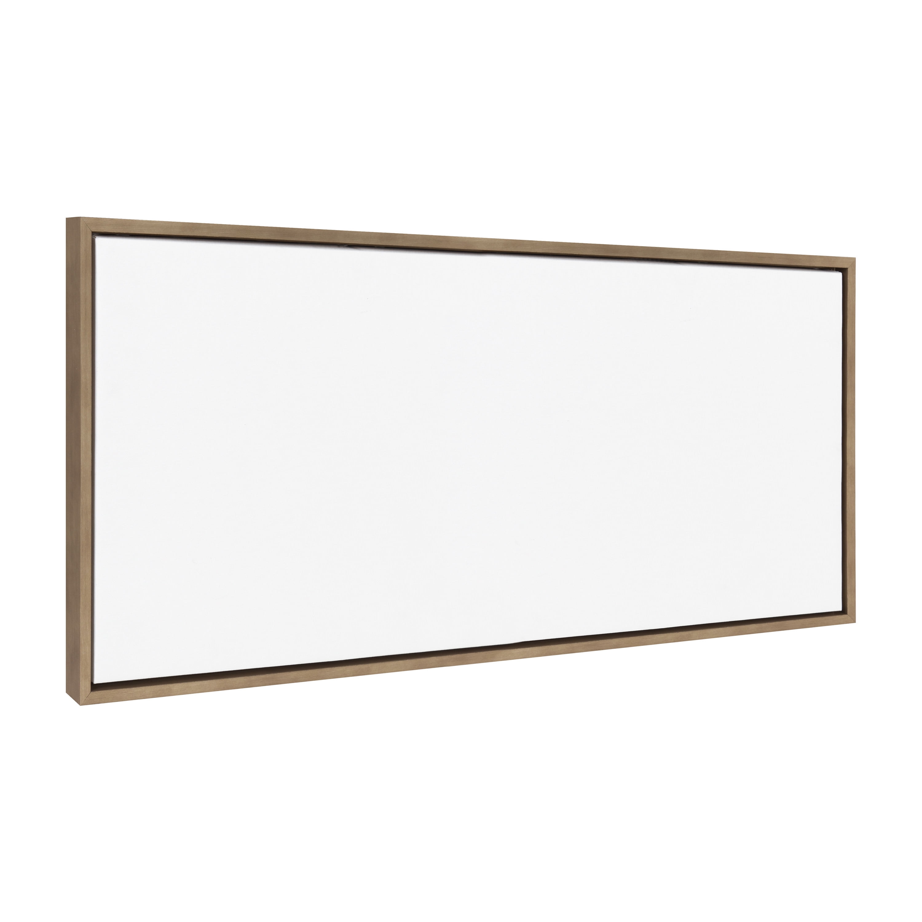 Blank canvas inside an elaborate golden wooden frame on a gray wall. Shadow  on top of white canvas and below the frame matches the lighting. Stock  Photo