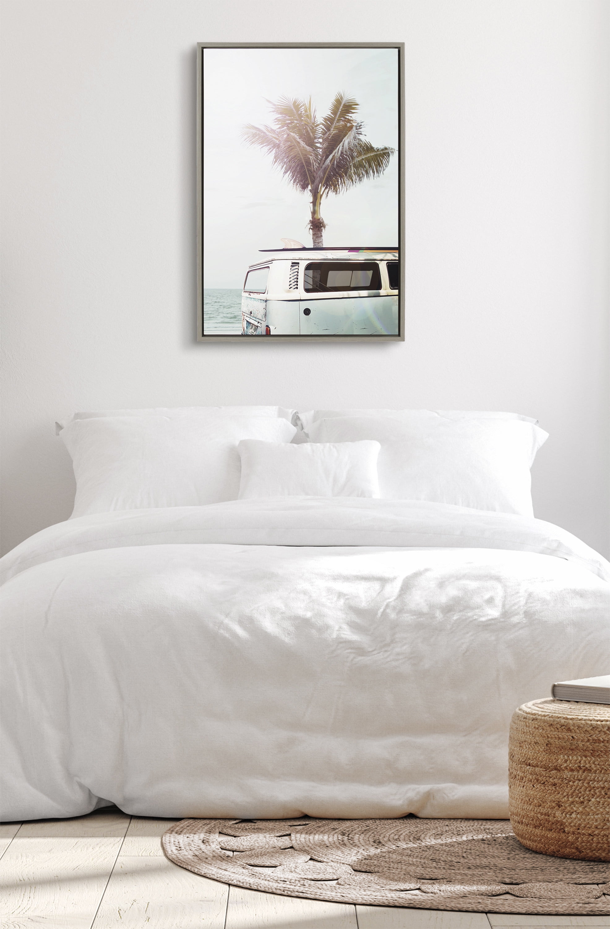 Blue Beach Van Coastal Canvas Print with Gray Frame, 23x33