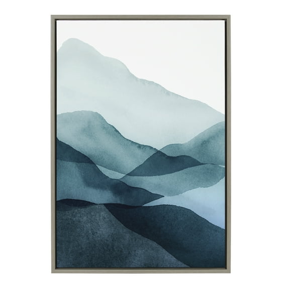 Kate and Laurel Sylvie Blue Mountain Range Framed Canvas Wall Art by Amy Lighthall, 23x33 Gray, Decorative Scenic Nature Art for Wall