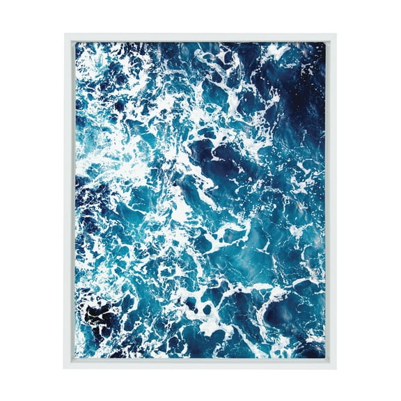 Kate and Laurel Sylvie Blue Ocean Waves Color Photograph Framed Canvas Wall Art, 18x24 White